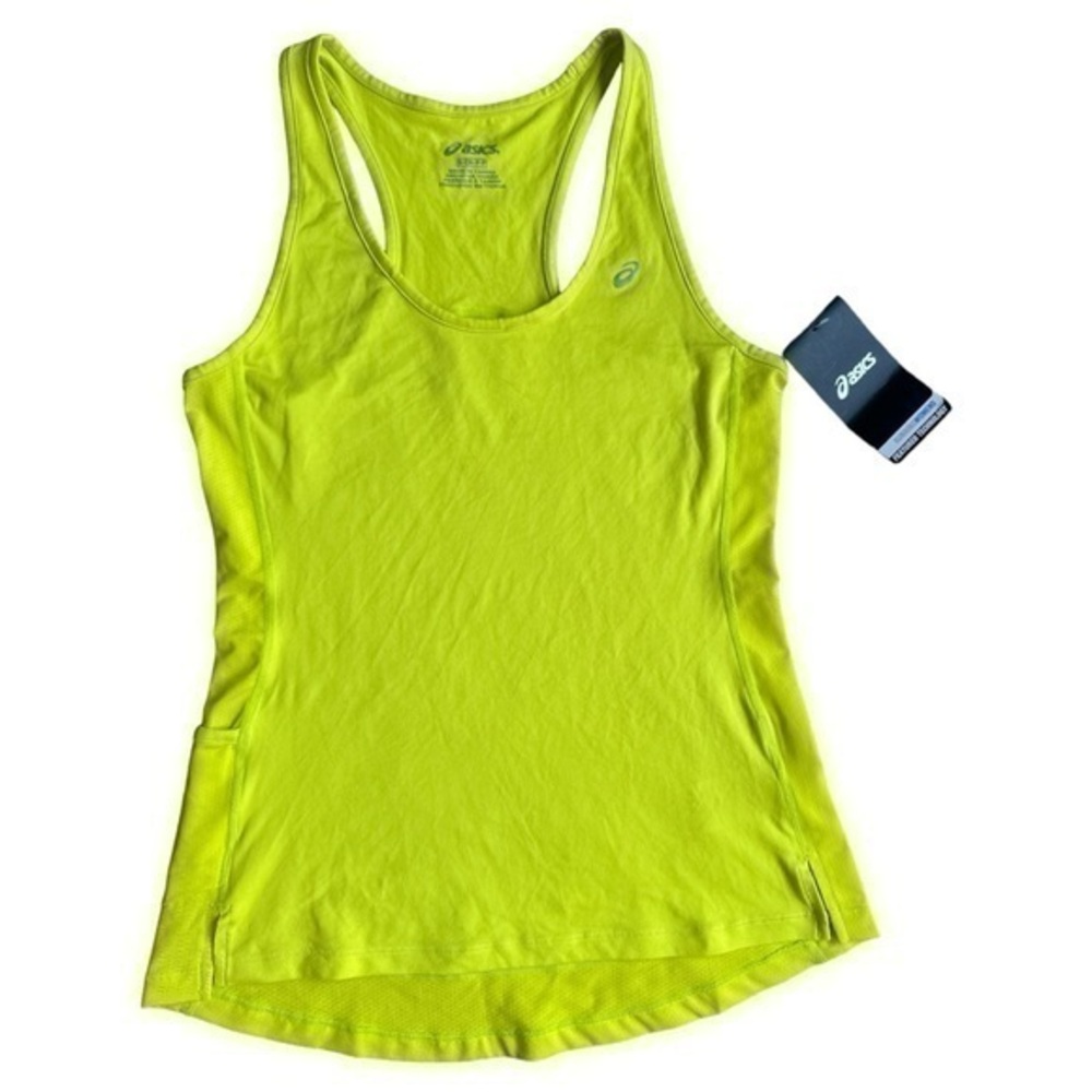NWT ASICS,Size small,racer back tank, side pocket mesh quick dry & reflective